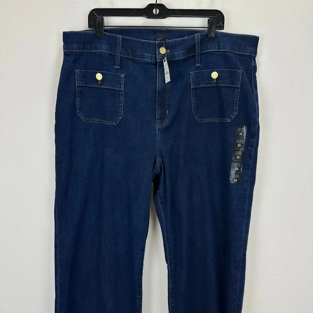 J.Crew Slim Wide Leg Sailor Jean All Day Stretch Dark Denim Wash Blue US 35 NWT